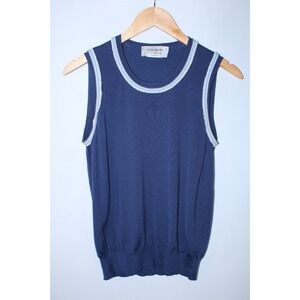 Yves Saint Laurent Women's Large Blue Wool Sleeveless Knit Vest Sweater